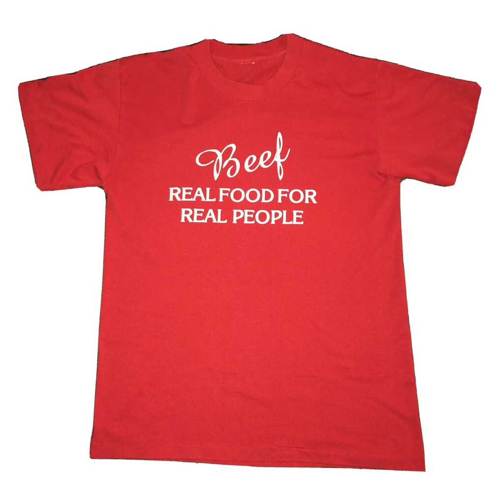 Vtg beef real food people rare single stitch red soft 80s farmer T-Shirt Men M